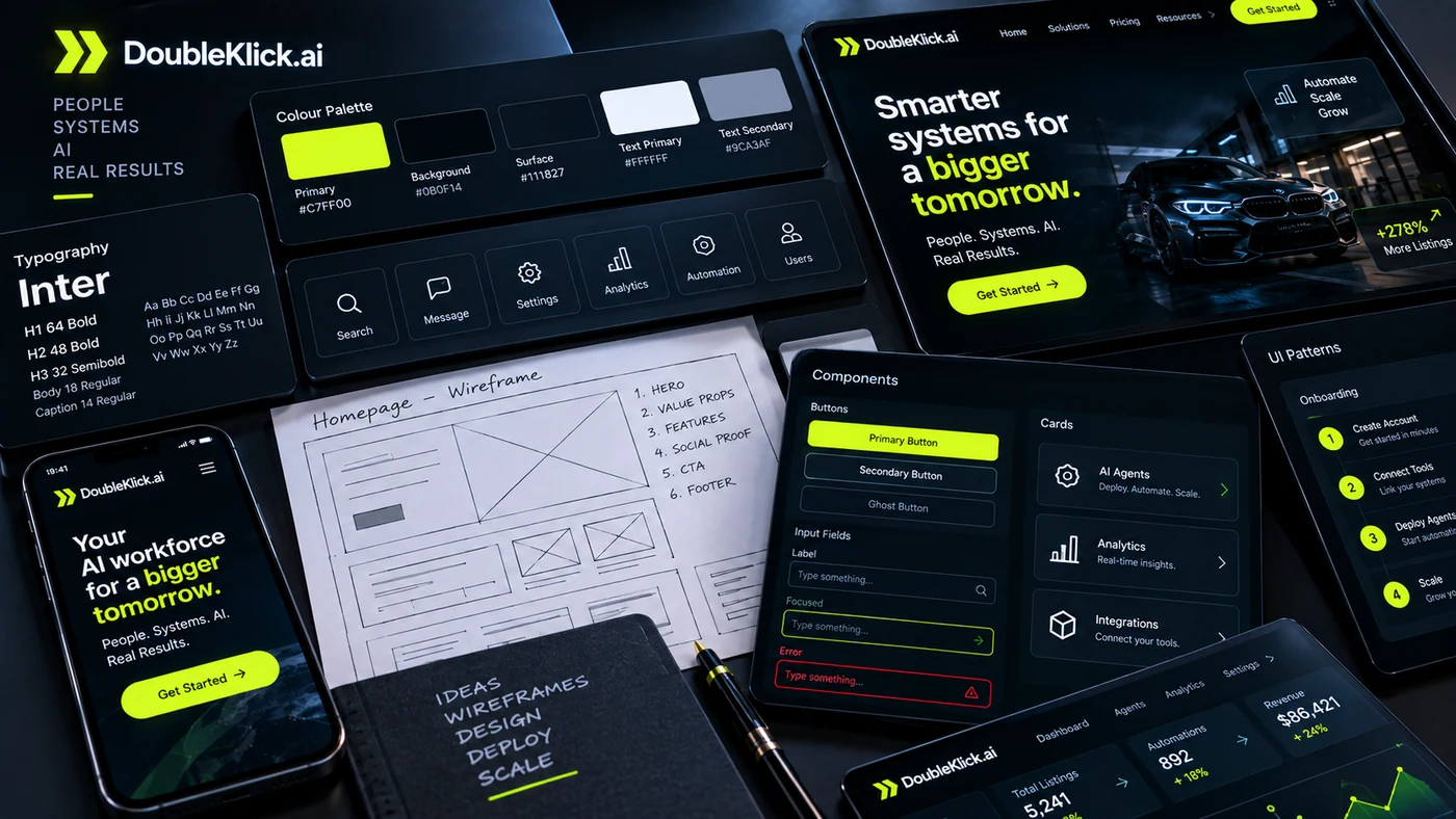 UI and UX design system screens and wireframes