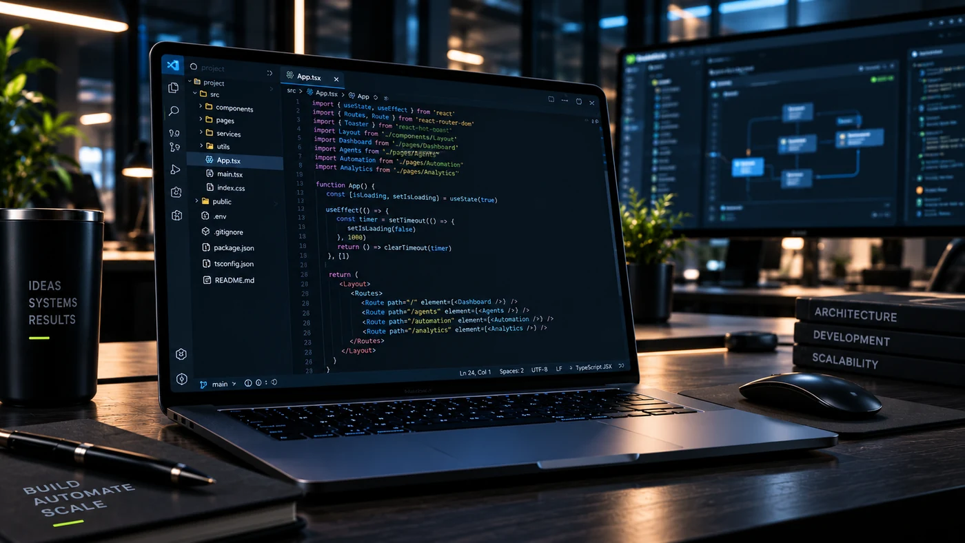 Web application development workspace with a code editor and dashboards